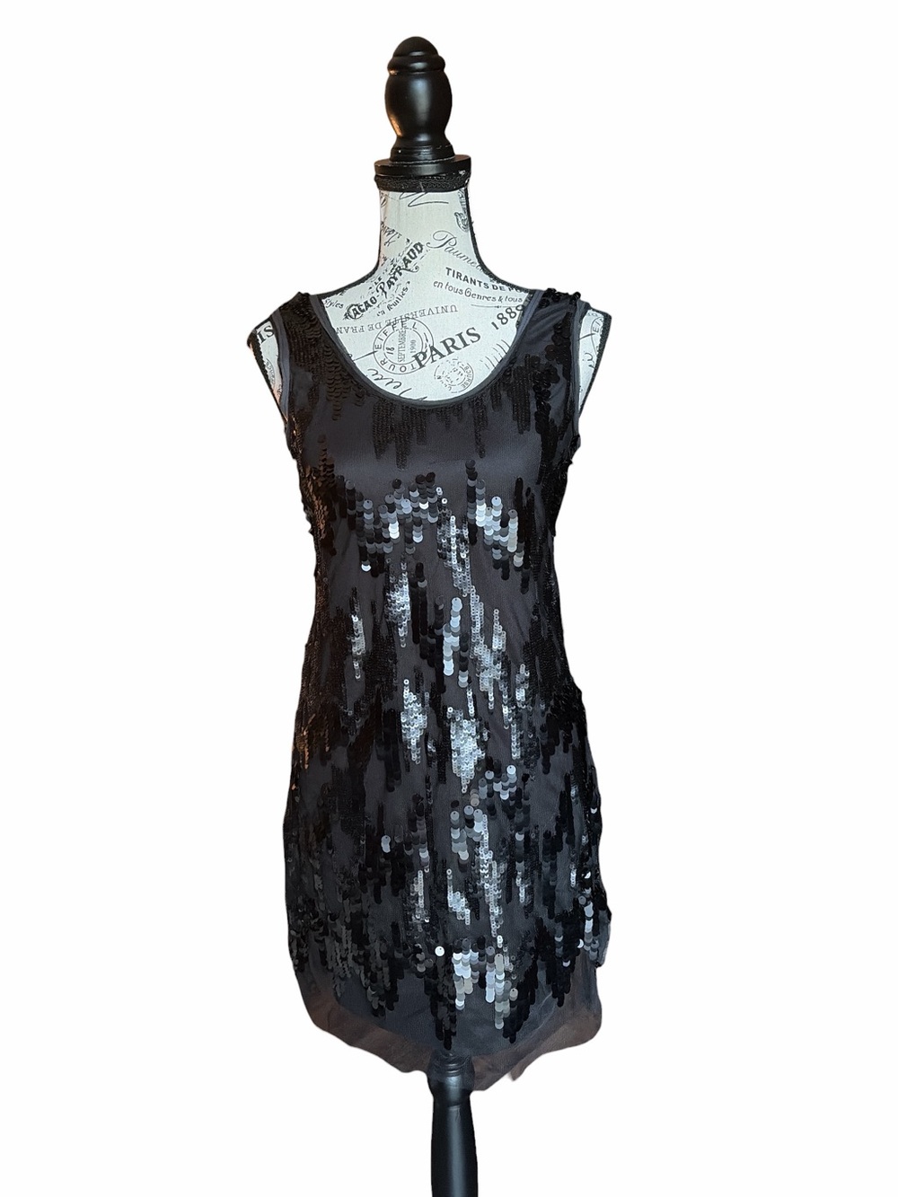 ZARA Collection Black Sequin Mini Shift Dress Medium Sleeveless Holiday Party